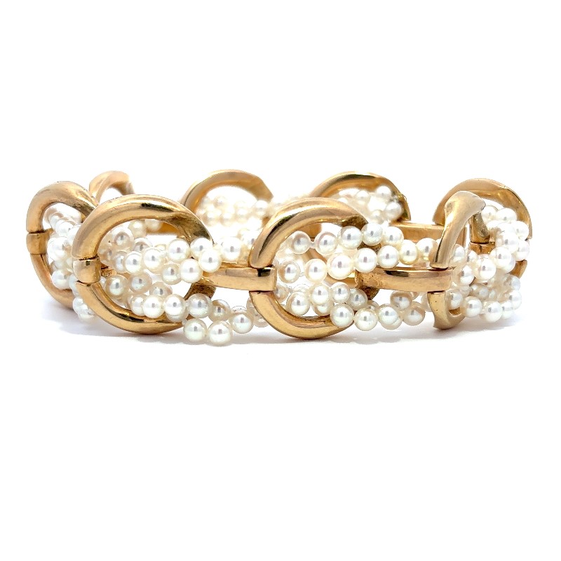 Estate 14 Karat Yellow Gold Pearl Bracelet