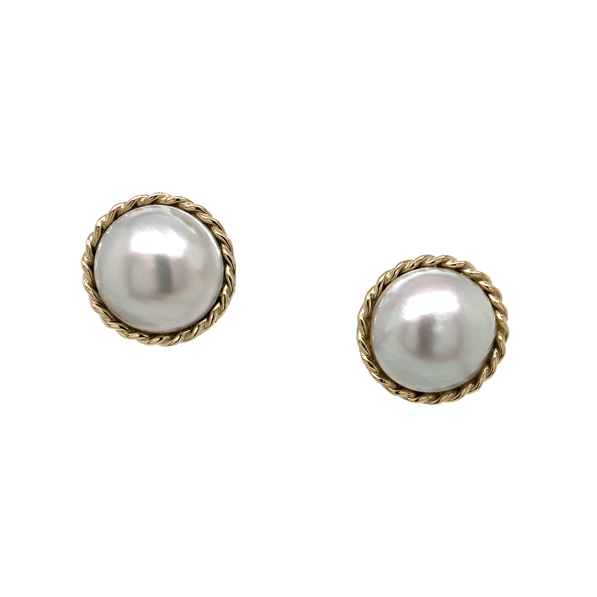 Estate 14k yellow gold "Lindsay" Mabe pearl earrings