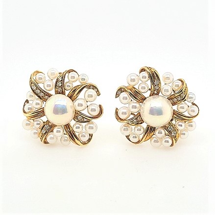Estate Tiffany & Co Pearl & Diamond Clip-On Earrings