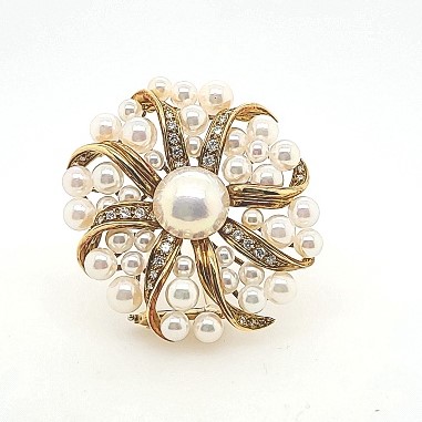 Estate Tiffany & Co Pearl And Diamond Pin
