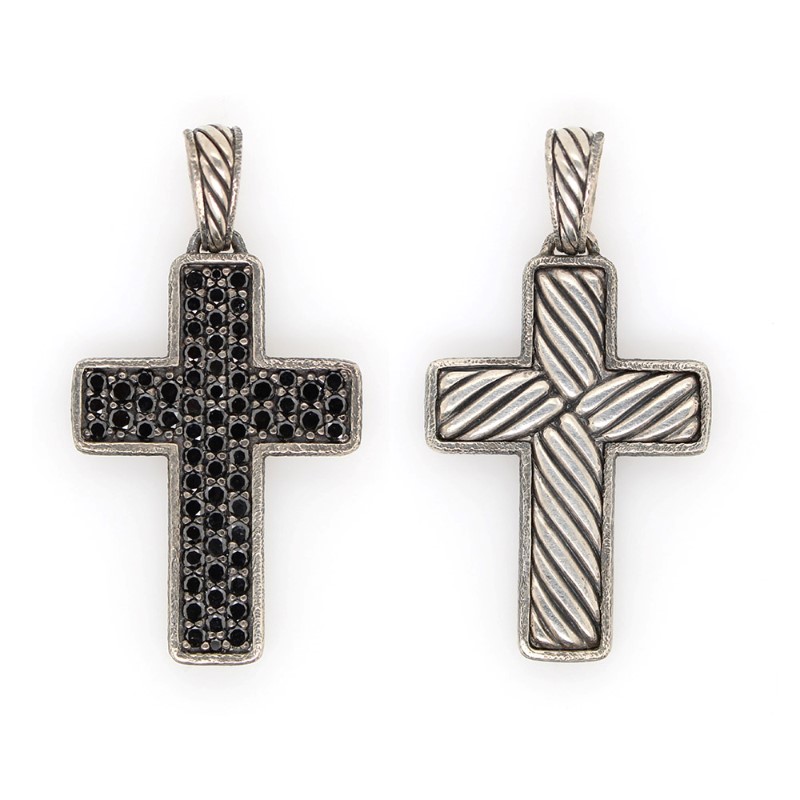 Estate David Yurman Sterling Silver Black Diamond Reversible Cross Pendant