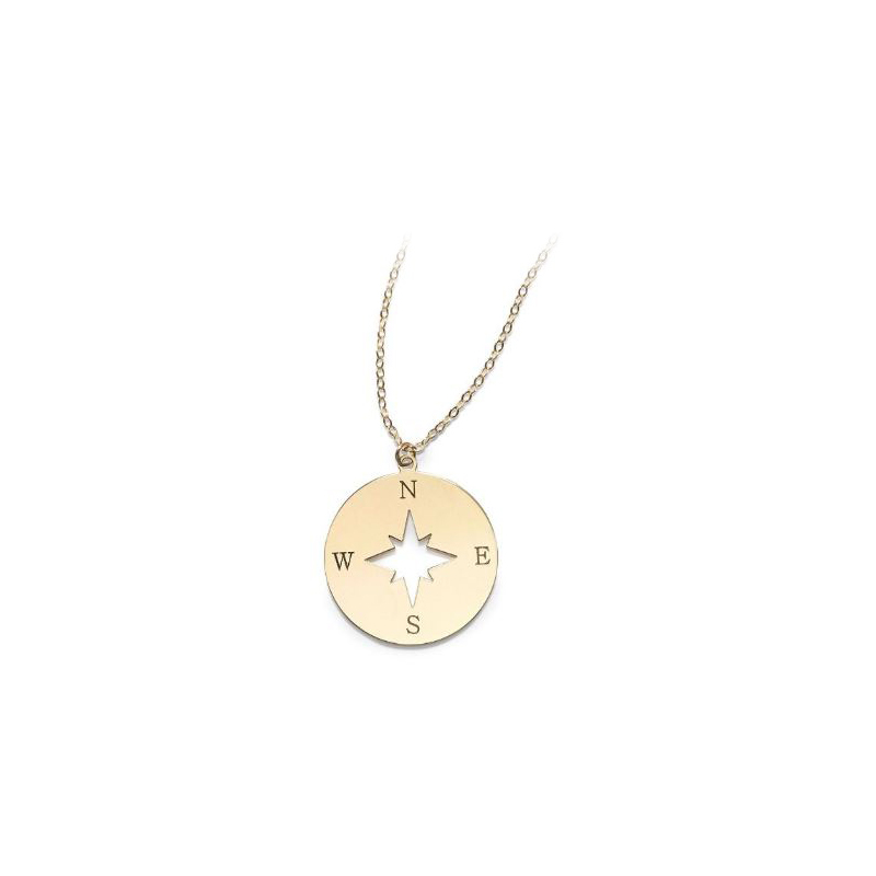 14 Karat Yellow Gold Compass Pendant On An 18" Long Oval Link Chain With Spring Ring Clasp.