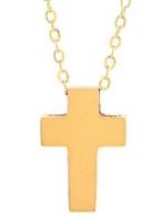 14 Karat Yellow Gold Hollow Cross Pendant Necklace With Diamond Cut Chain Measuring 18 Inches  Adjustable To 16