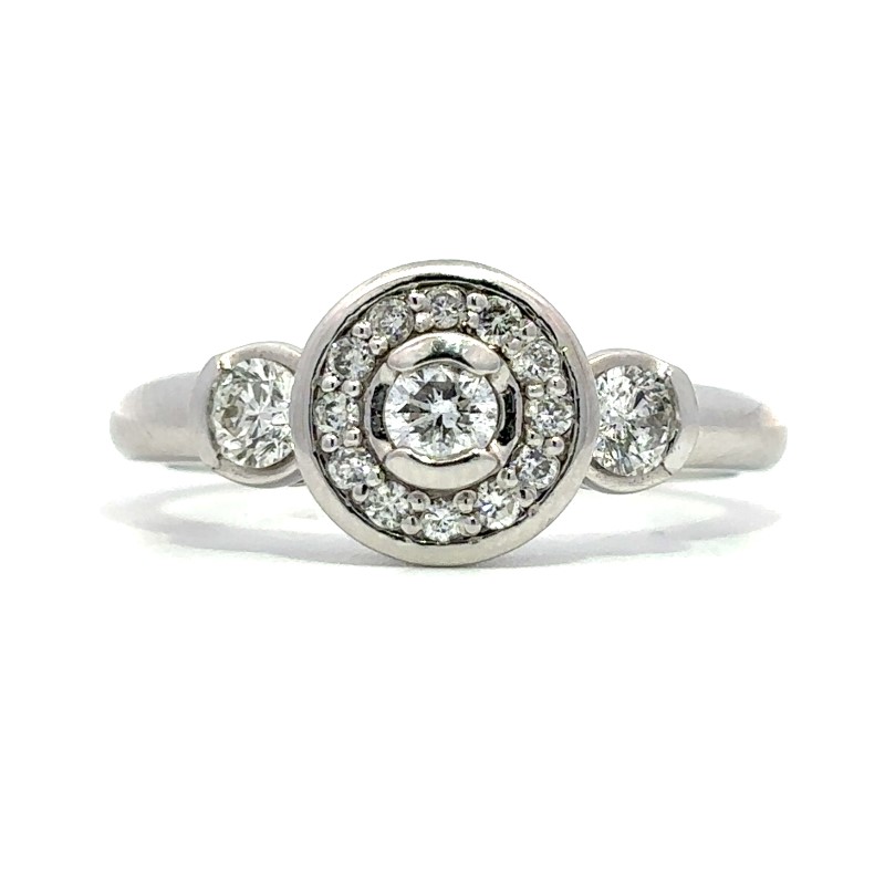 FANTASY DIAMOND 14K Y/G DIA RING HAVING 1 FC DIA  PRONG SET  IN CENTER SURROUNDED 12FC DIA  PRONG SET IN CIRCLE STYLE SETTING