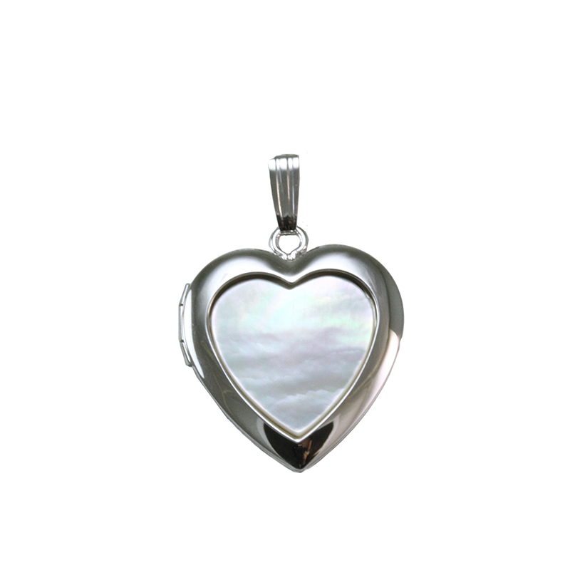 Sterling Silver Heart Shaped Locket With White Mother Of Pearl Inlay Suspended On An 18