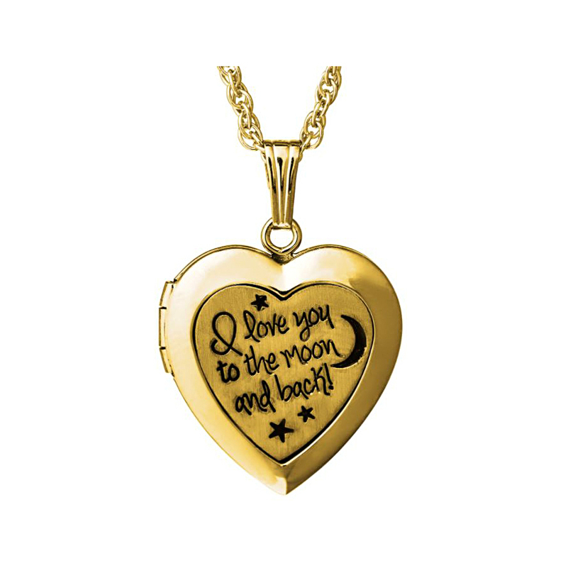 14 Karat Yellow Gold Filled Heart Shaped Locket Inscribed With "I Love You To The Moon And Back" On The Front
