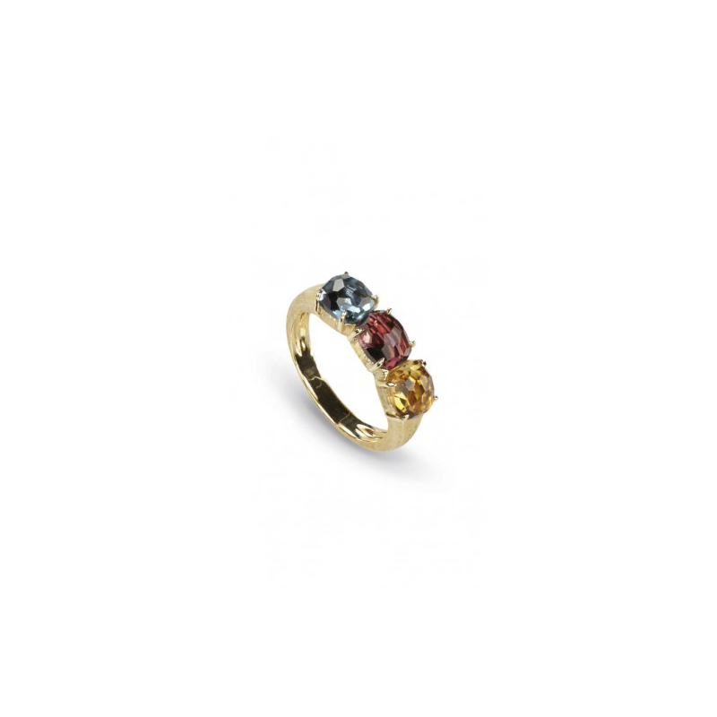 Marco Bicego 18 Karat Yellow  Gold  Yellow  Quartz  Blue Topaz And Pink Tourmaline  Ring