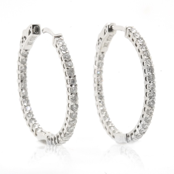 10 Karat white gold Diamond Hinged Inside Out Hoop Earrings