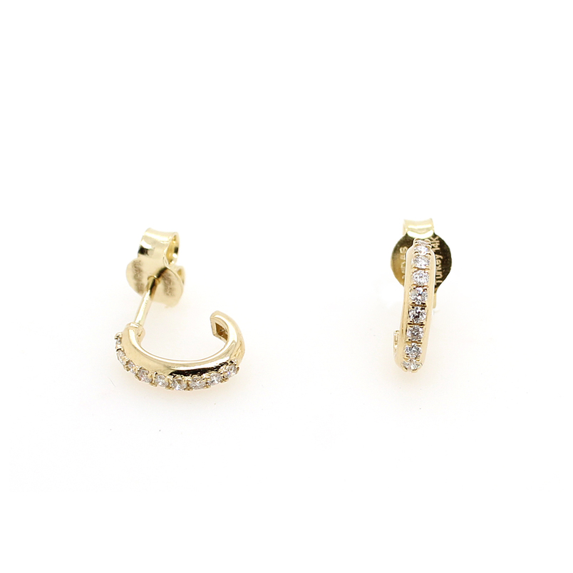 14 Karat Yellow Gold J-Hoop Diamond Earrings