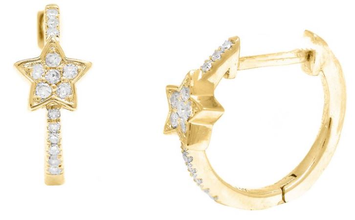 14 karat yellow gold diamond star huggie hoop earrings
