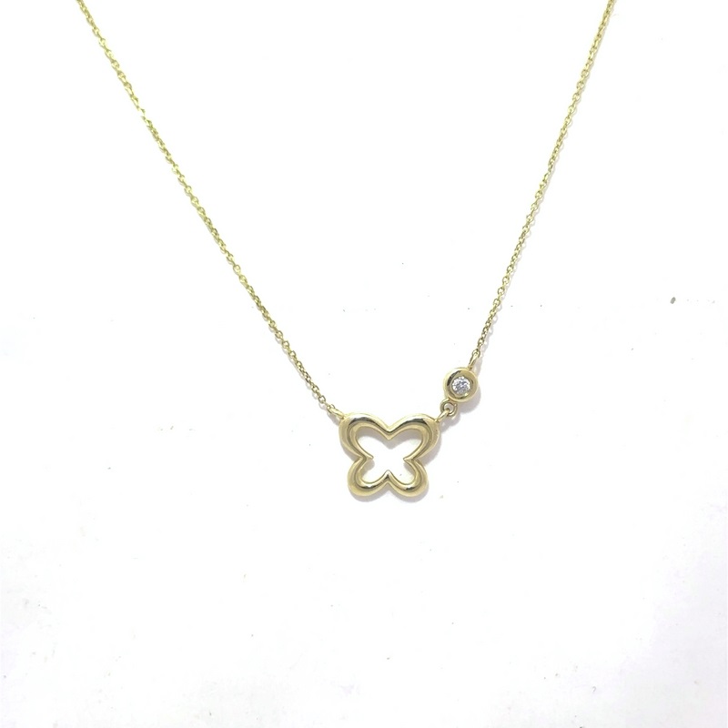 14 Karat Yellow Gold Clover W/Dia Stat On An Attached 16-18