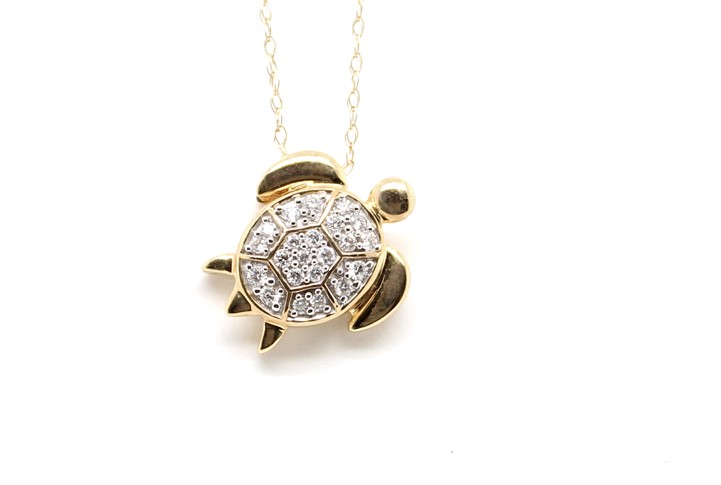 Shefi  14K Yellow Gold Turtle Pendant Having 22Fc Prong Set Diamonds Having A Total Weight Of .15Ct I1-H Added 430-13000173