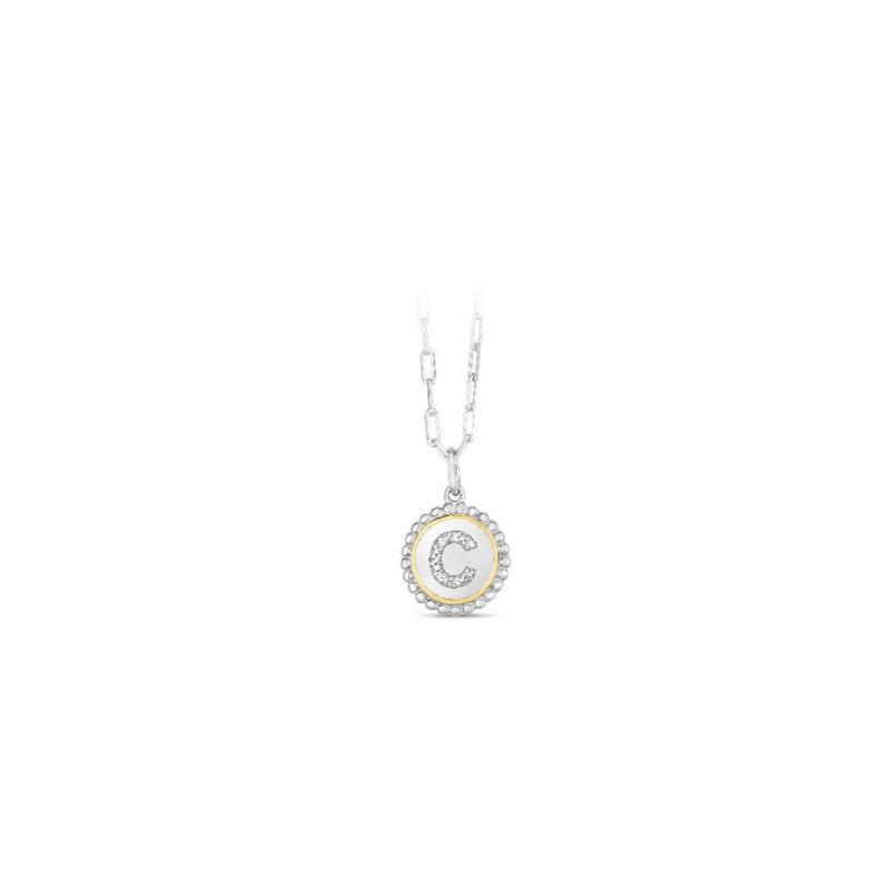 Sterling Silver And 18Kwg Diamond Intital Pendant Necklace