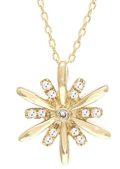 14 Karat Yellow Gold Diamond Snowflake Pendant Necklace