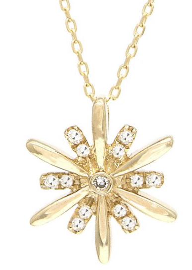 14 karat yellow gold diamond snowflake pendant necklace