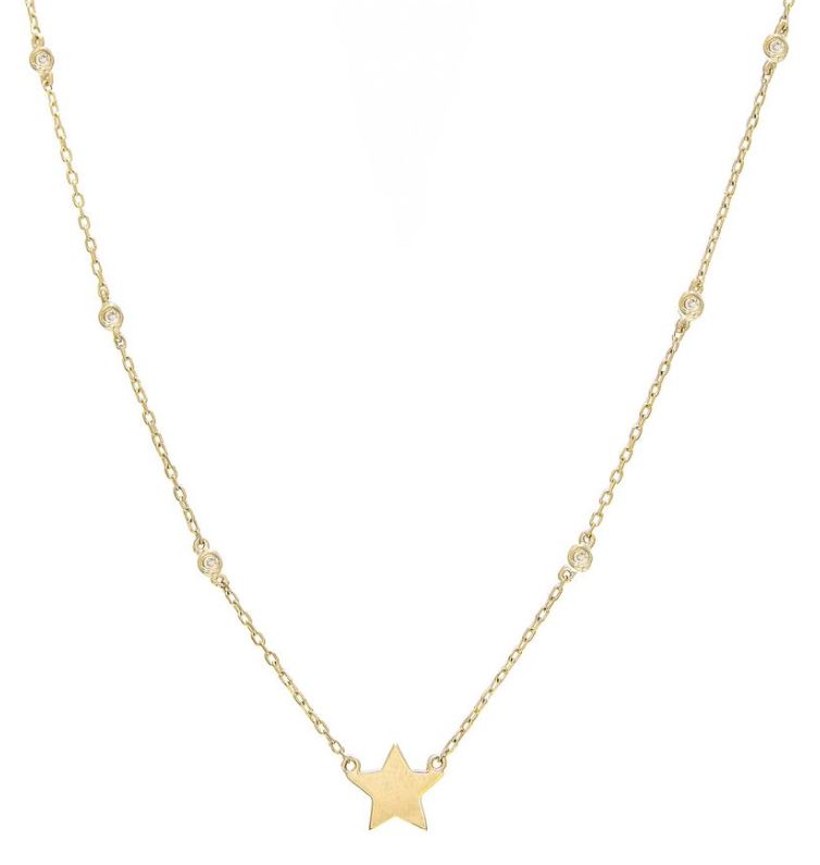 14 karat yellow gold diamond star station necklace