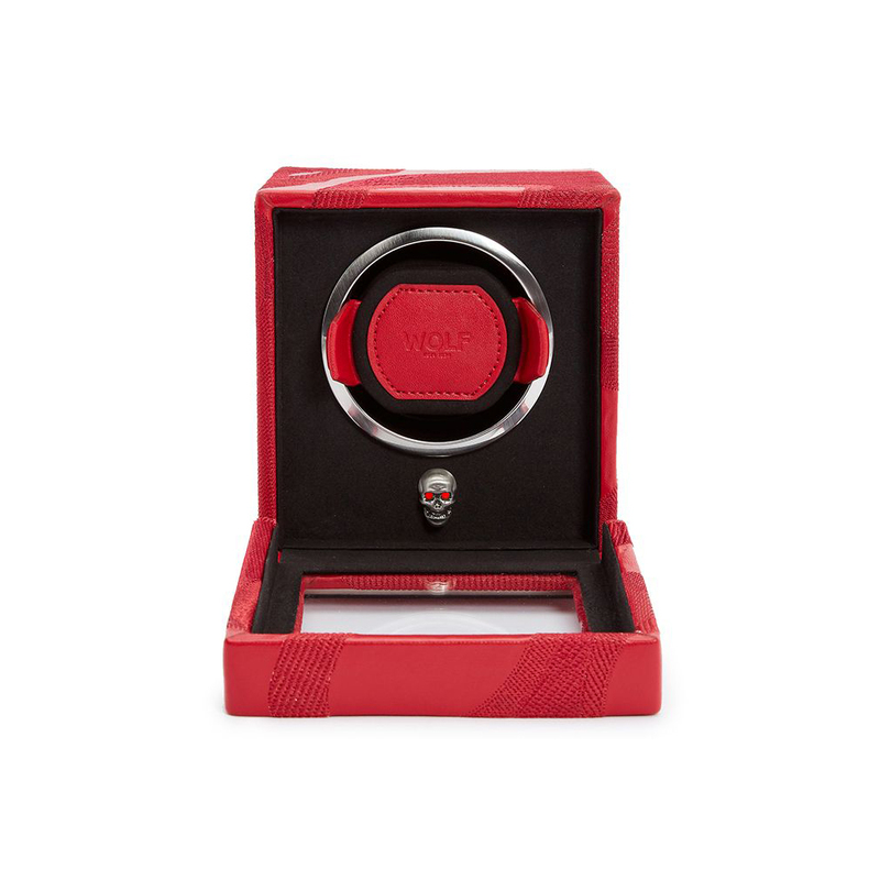 Wolf Memento Mori cub watch winder with skull red