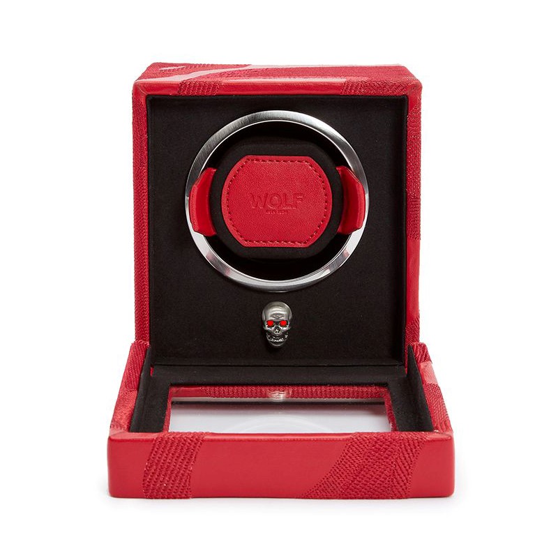 Wolf Memento Mori Cub Watch Winder With Skull in Red