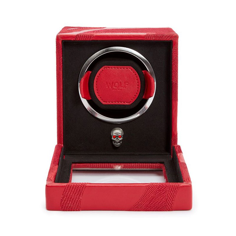 Wolf Memento Mori cub watch winder with skull red