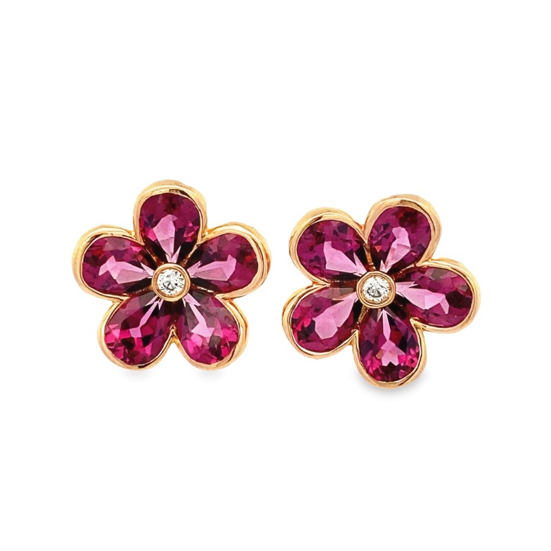 Charles Krypell 18 Karat Rose Gold Garnet And Diamond Earrings From The Pastel Flower Collection
