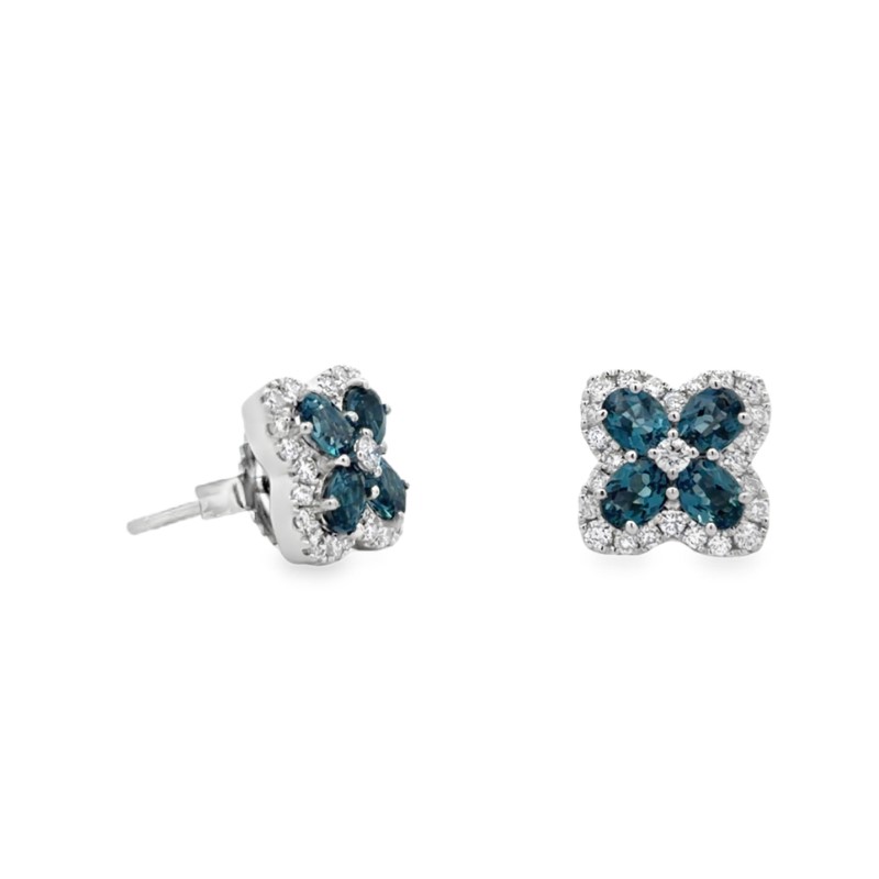 Charles Krypell London Blue Topaz And Diamond Flower Studs