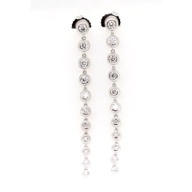 Charles Krypell 18 Karat White Gold Diamond Bezel Drop Earrings