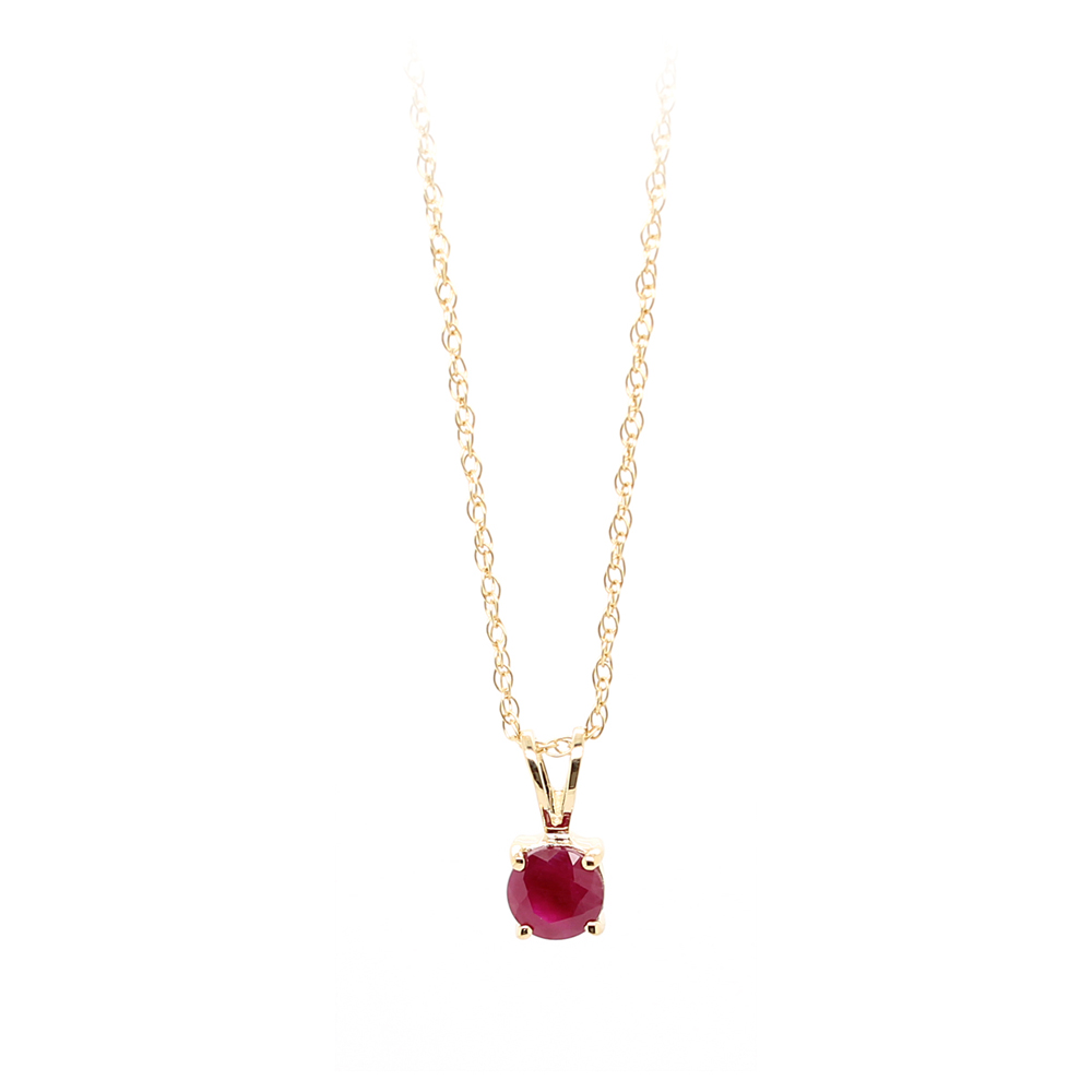 Lali 14 karat yellow Round Ruby Pendant On A 14 karat yellow Twisted Rope Chain with A Spring Ring Clasp July