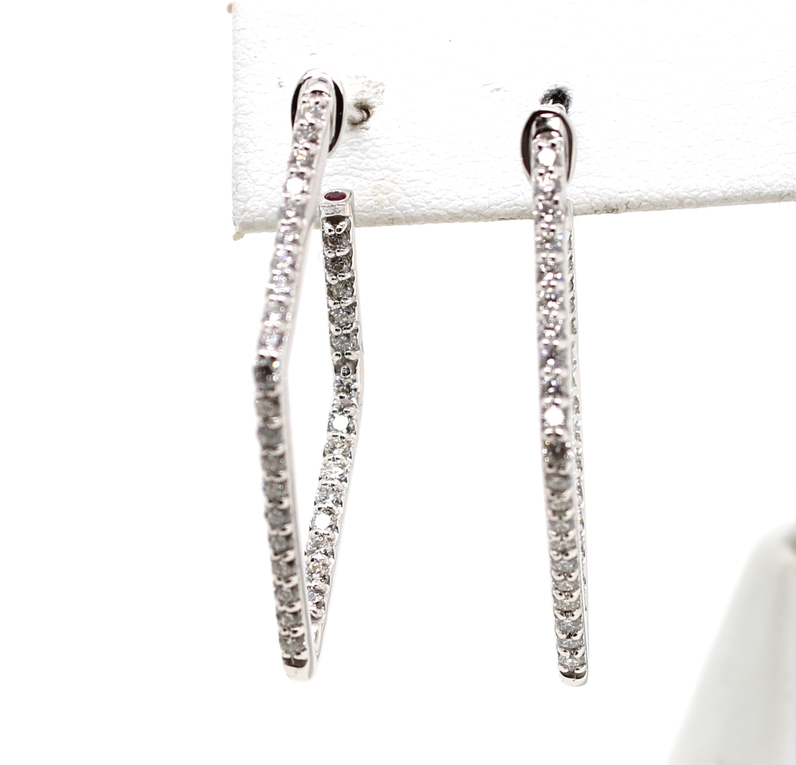 Roberto Coin 18 karat white gold small diamond square hoop earrings
