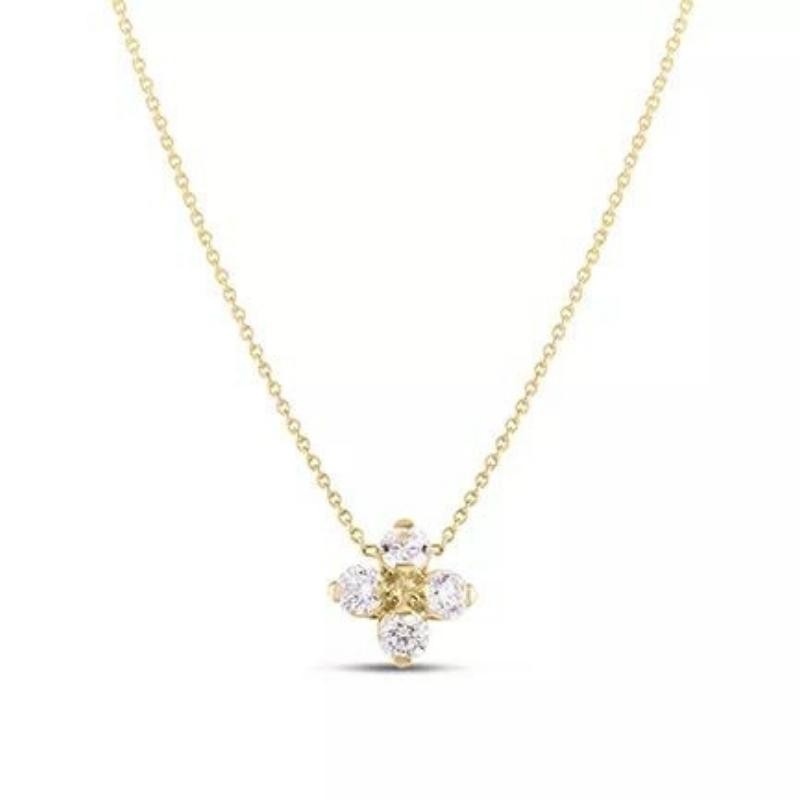 Roberto Coin 18 Karat Yellow Gold Love In Verona Diamond Flower Necklace Having Full Cut Pave Set Diamonds Weighing .55 Carat And Graded G For Color And Si2 For Clarity