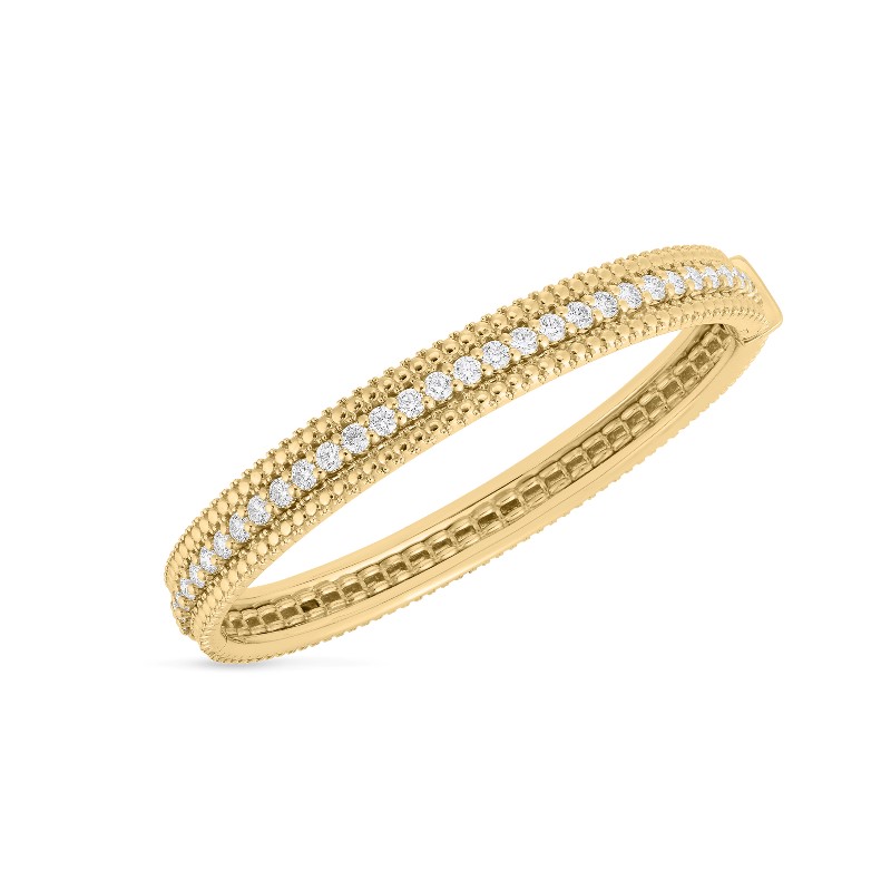 Roberto Coin 18 Karat Yellow Gold Diamond 1 Row Bangle Small  47 X 57 Mm