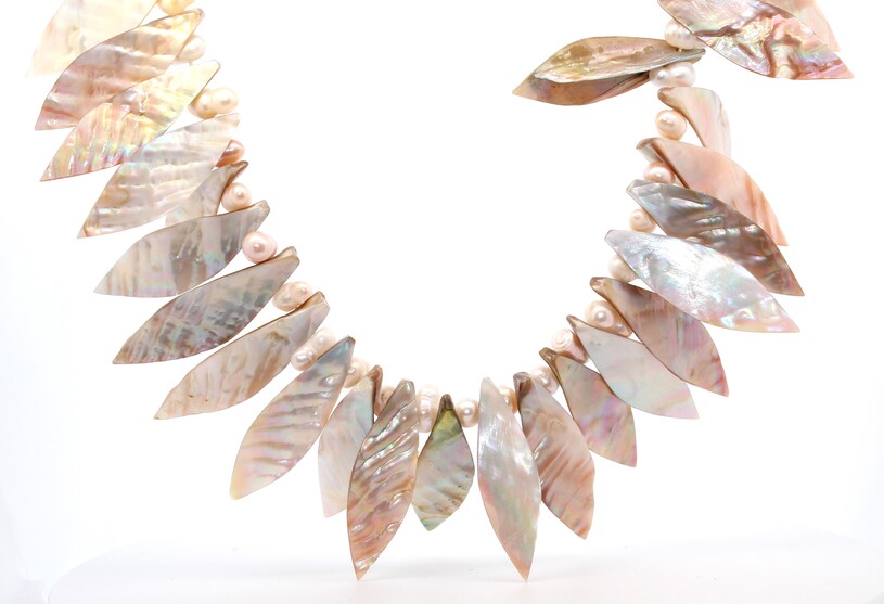 Lisa Zipperer Mother Of Pearl Leaf  Shell  And Freshwater Pearl Necklace