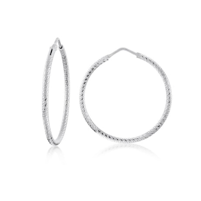 Medium Diamond Cut Hoops in White