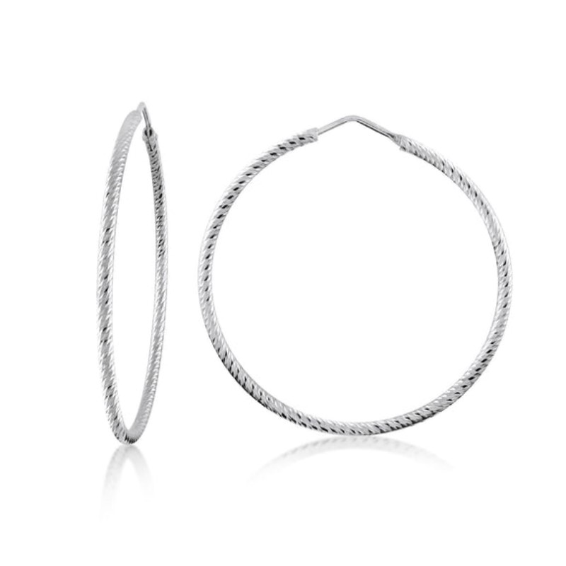 Large Diamond Cut Hoops in White