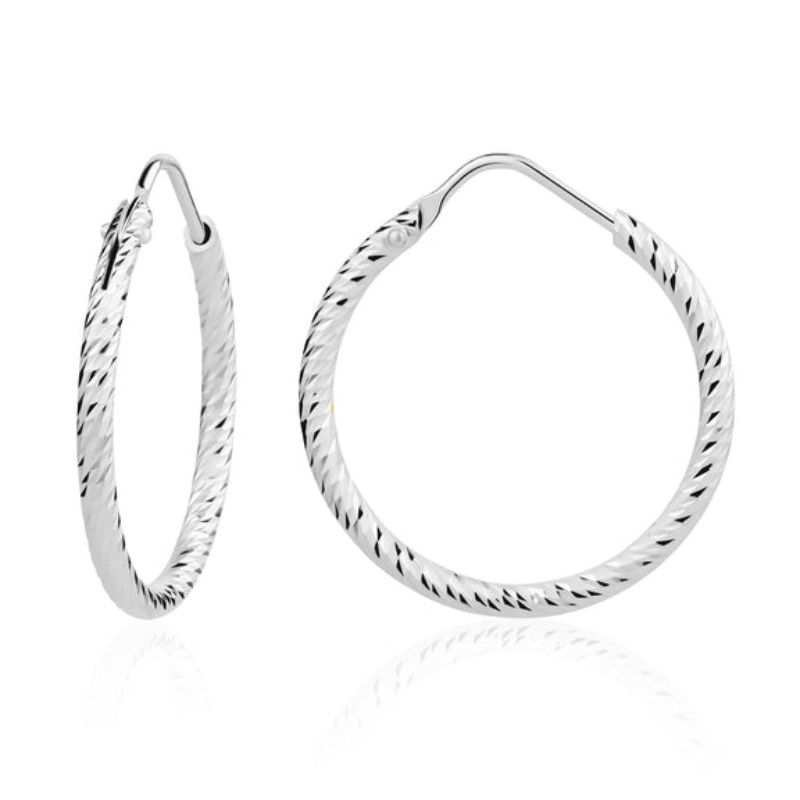 Small Diamond Cut Hoops in White