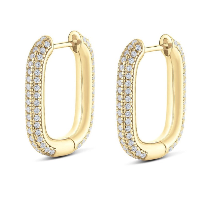 Large Be Square Pave Earrings in Yellow