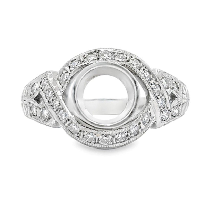 Platinum Diamond Antique Reproduction Semi Mount Ring
