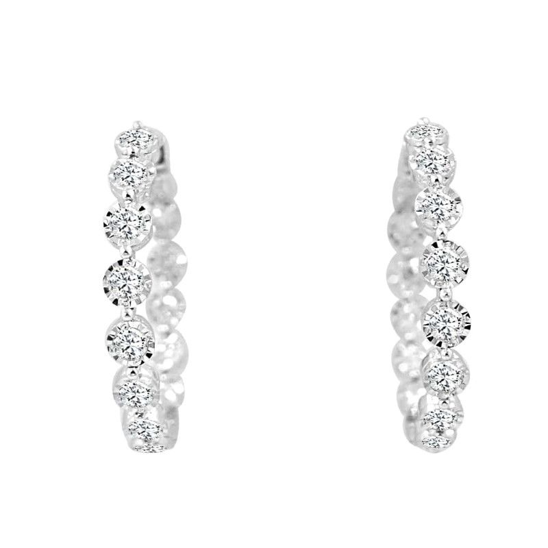 14 Karat White Gold Diamond In/Out Hoop Earrings