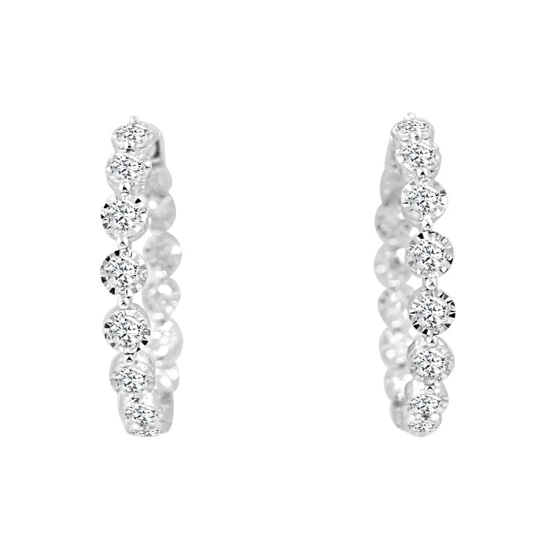 14 Karat White Gold Diamond In/Out Hoop Earrings 1.50 Carat Category