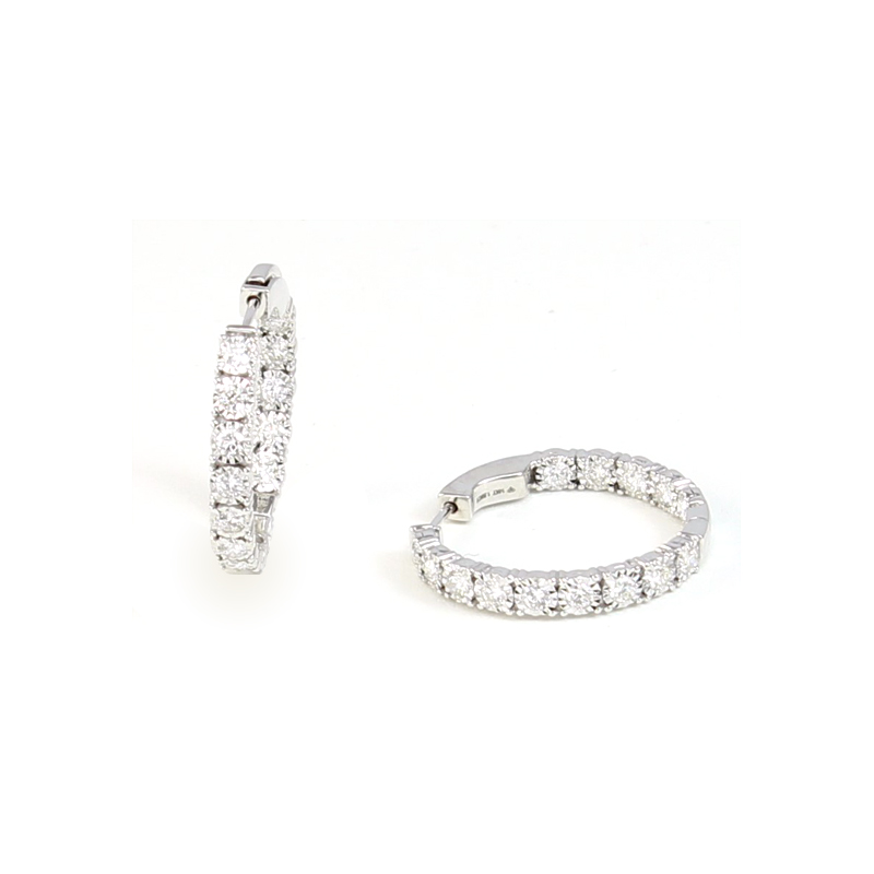 14 Karat White Gold Diamond Inside/Out Hinged Hoop Earrings In The1.50 Carat Category