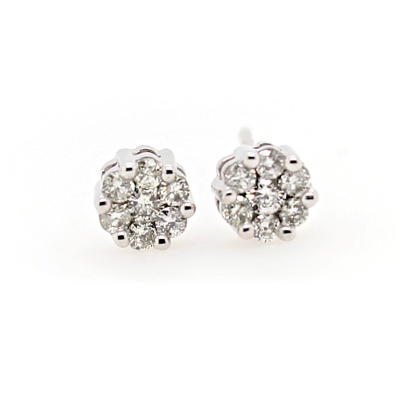 10 Karat White Gold Diamond Cluster Earrings