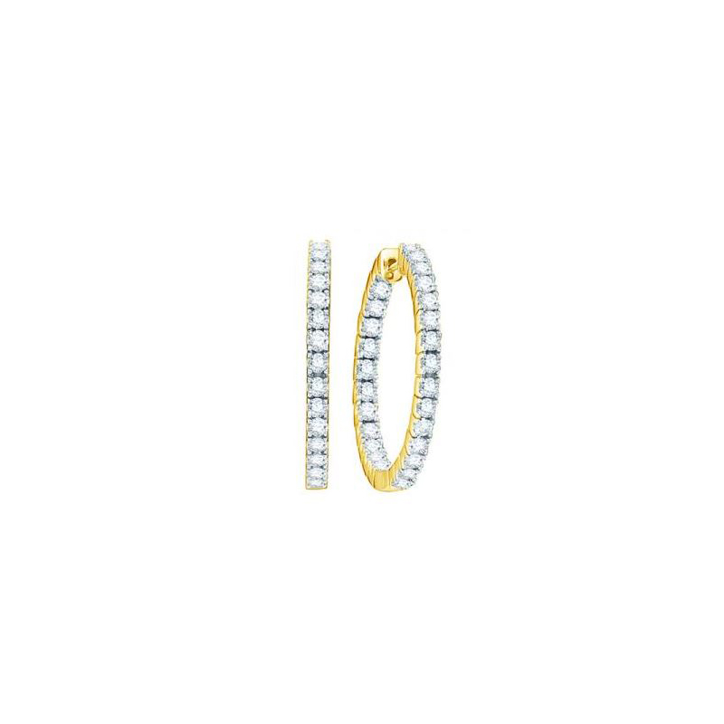 14 Karat Yellow Gold Inside/Outside Diamond Hinged Hoop Earrings