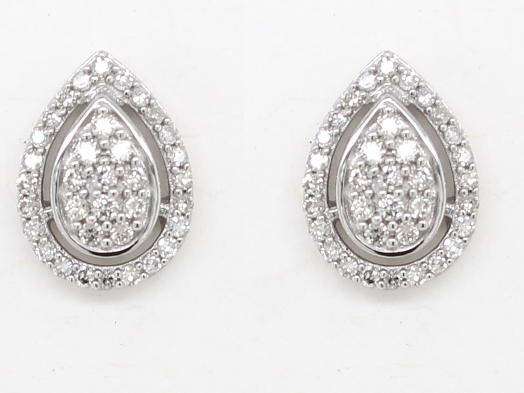 10 Karat White Gold Pear Shaped Diamond Stud Earrings