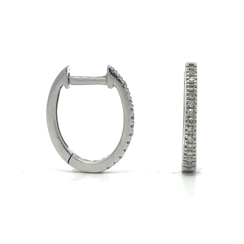 10 Karat White Gold Diamond Huggie Hoop Earrings