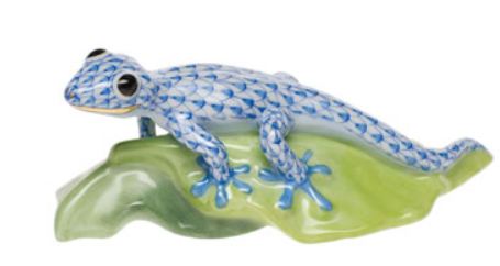 Herend Blue Gecko On Leaf