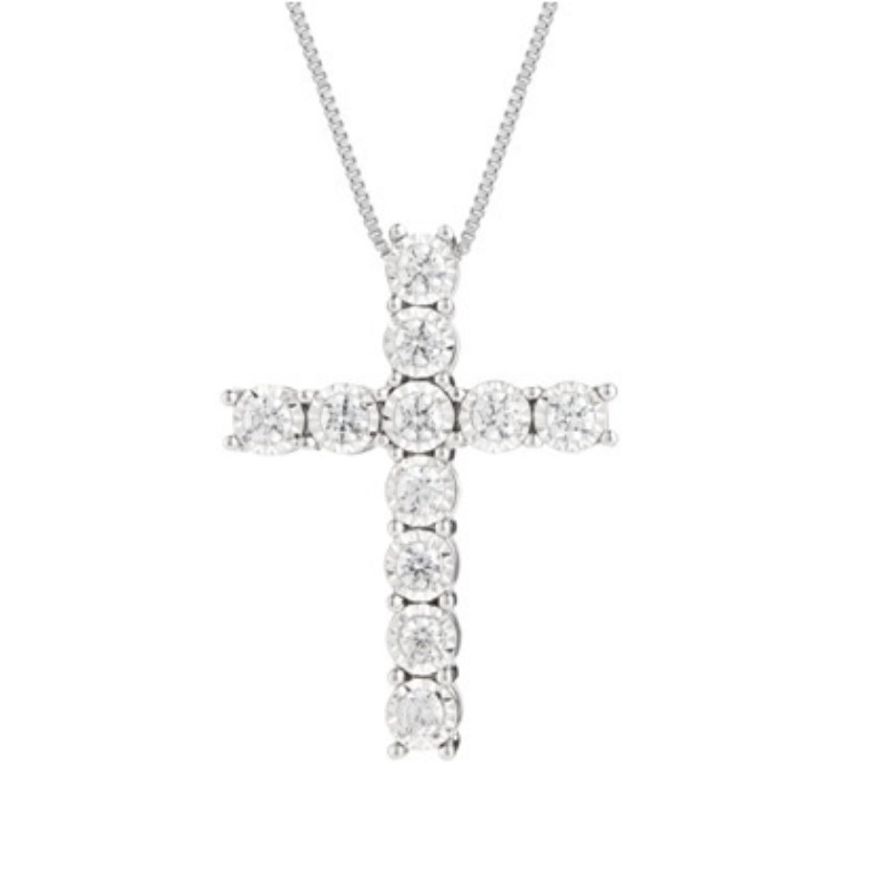 14 Karat White Gold Diamond Cross Pendant .33 Carat Category