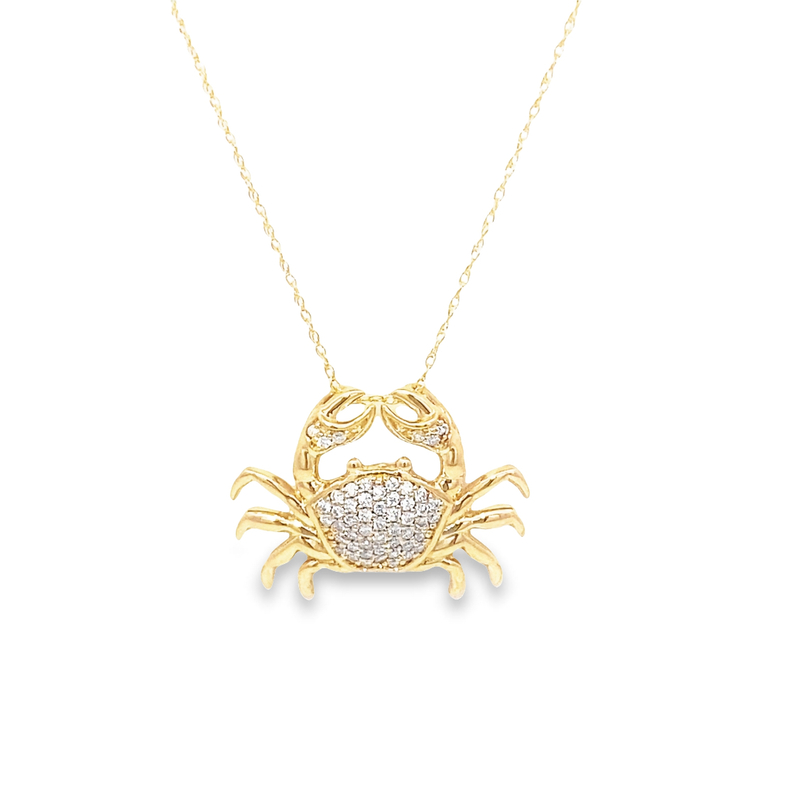 14 Karat Yellow Gold Diamond Crab Pendant Necklace Measuring 18 Inches
