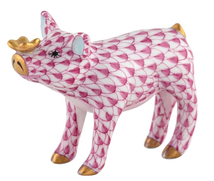 Herend Raspberry Pig With Butterfly