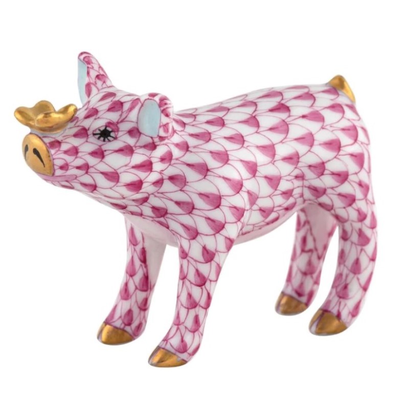 Herend Raspberry Pig With Butterfly