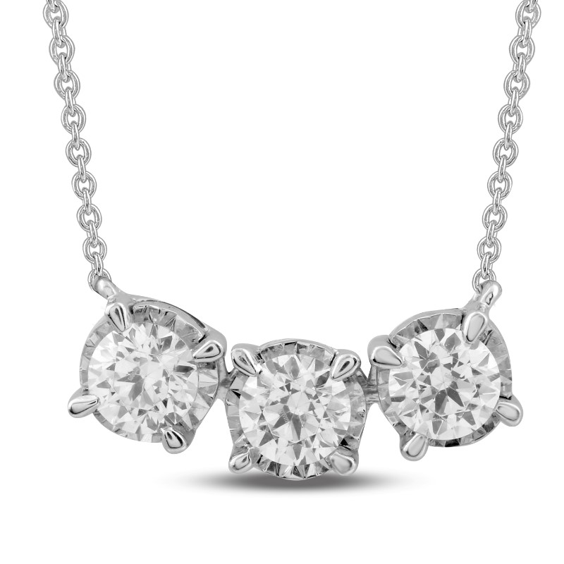 .50 Carat 14 Karat White Gold Diamond 3 Across Station Necklace