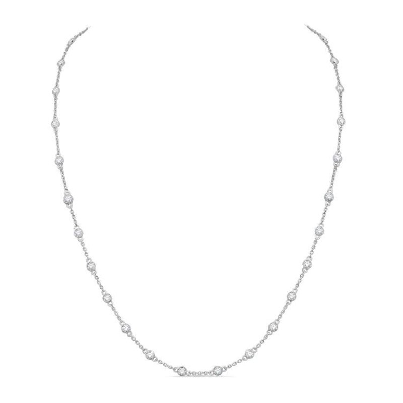 14 Karat White Gold Diamond By The Inch Necklace 1.0 Carat  I1 - H/I